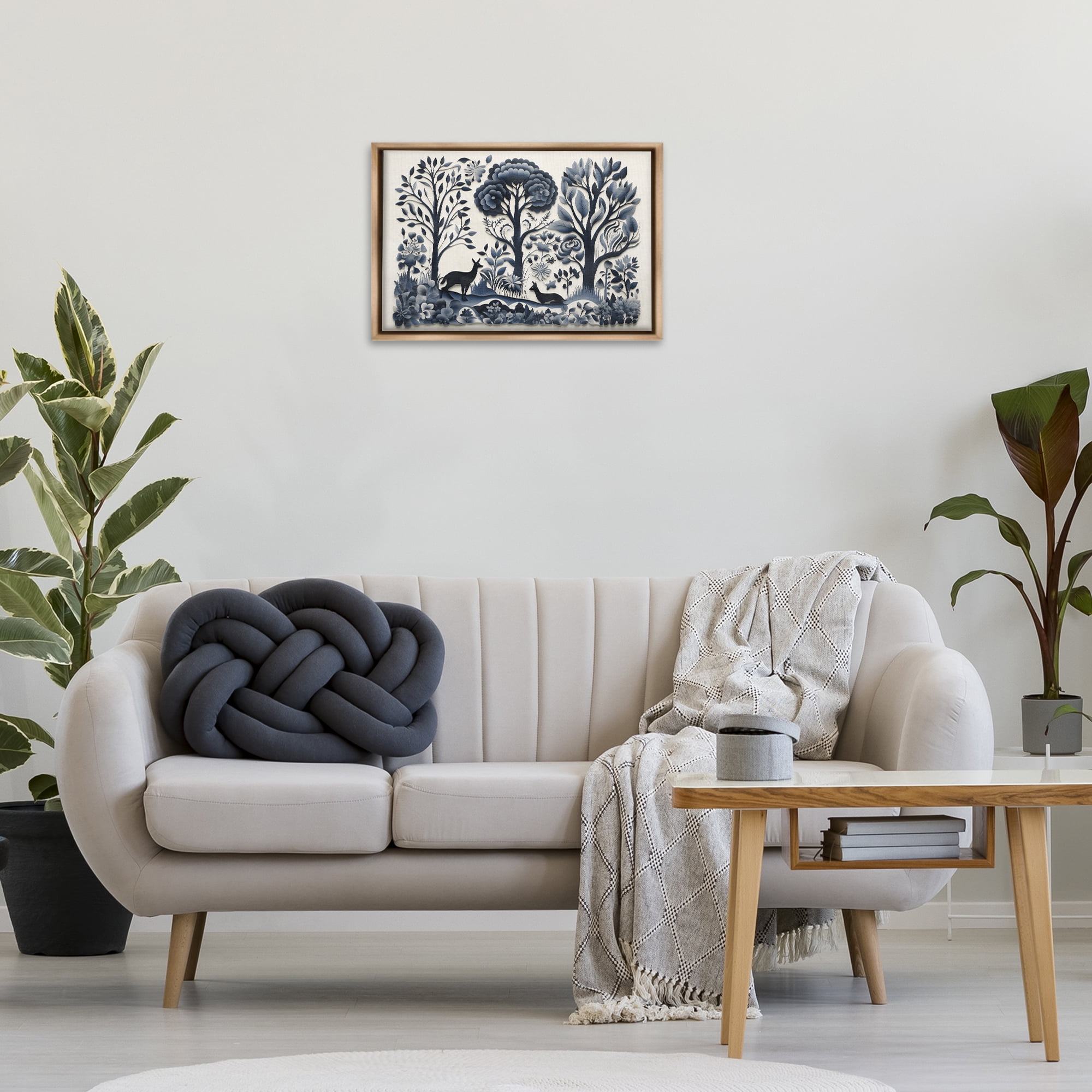 Stupell Industries Boho Forest Creatures Landscape Painting Brown Floater Framed Art Print Wall Art, 25 x 17
