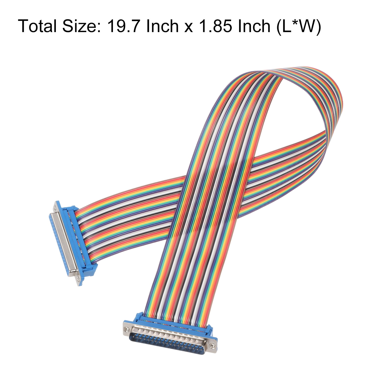 2 Pcs IDC Rainbow Wire Flat Ribbon Cable DB37 Male to DB37 Female 19.7 Inch Length 2.54mm Pitch Breadboard Jumper Wires for Electronic Projects