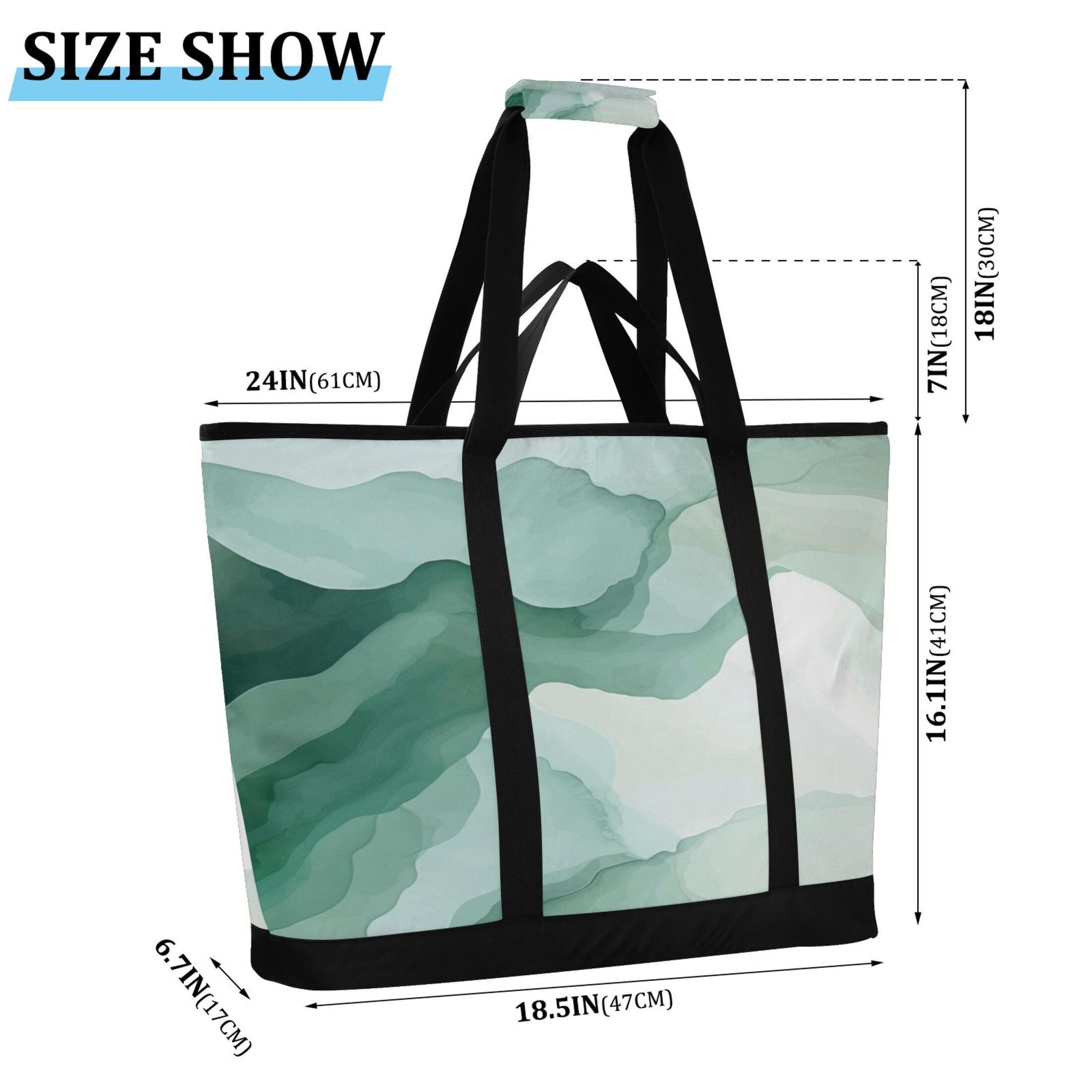 Large Hand-held Ice Pack Picnic Bag Insulation and Refrigeration Suitable for Shopping Picnics and Camping Light Green Pattern