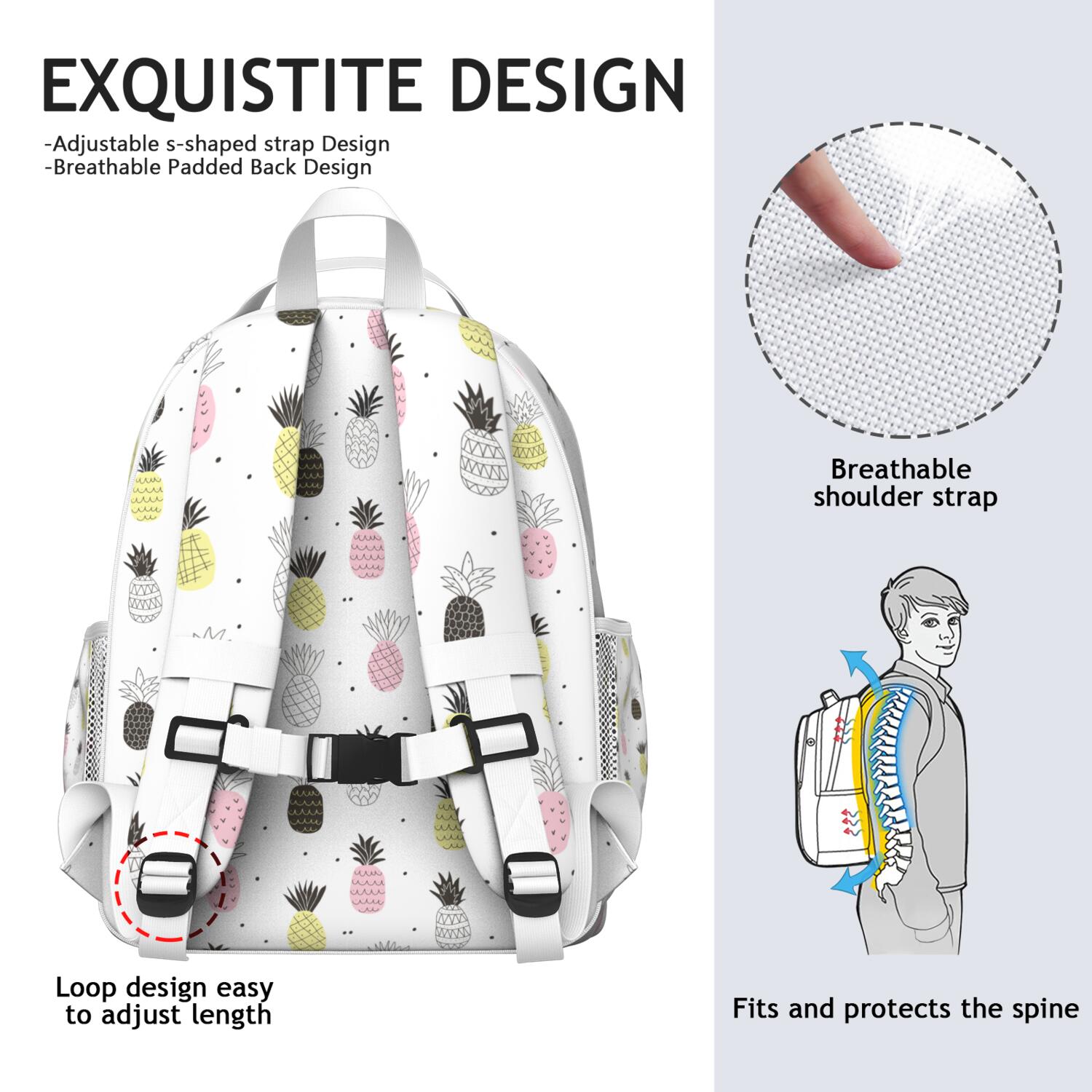 Hawaiian Pineapple Backpack - Waterproof Lightweight Student Bag with Chest Strap & Multiple Pockets