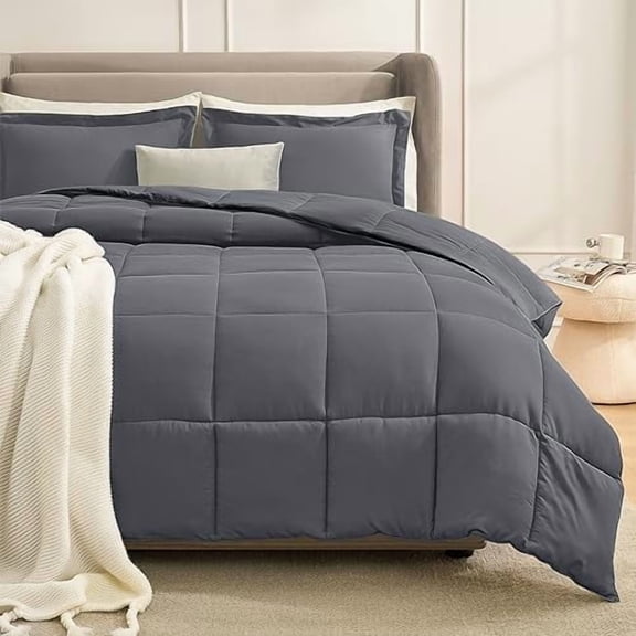 California King Comforter Set Dark Grey, Lightweight Cal King Comforter Set Soft Down Alternative Sets All Season 3 Pcs Bed Set, 1 Comforter 104”x96“ 2 Shams 20“x36”