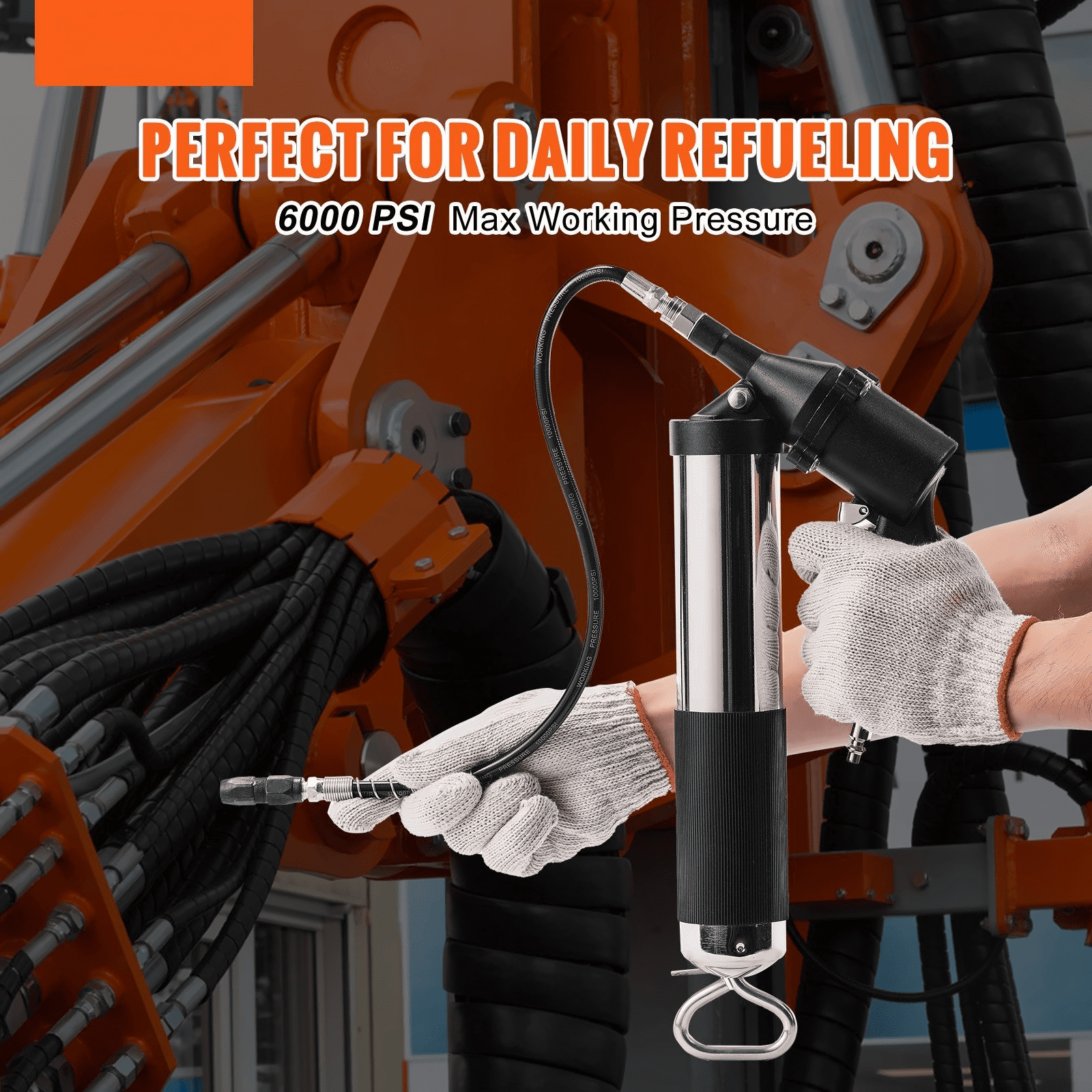 Air Operated Grease Gun 6000 PSI, Heavy Duty Pneumatic Grease Gun 14 OZ/400 CC, w/Flexible Hose & Couplers for Automotive, Farm, Construction Equipment