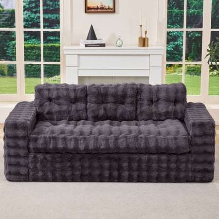 Hobestluk 3-Seater Sofa Boneless Couch with Tufted Button Design 2 in 1 Comfy Cloud Couch Oversized Sofa for Living Room Bedroom Apartment or Office (Dark Grey, 3 Seater)