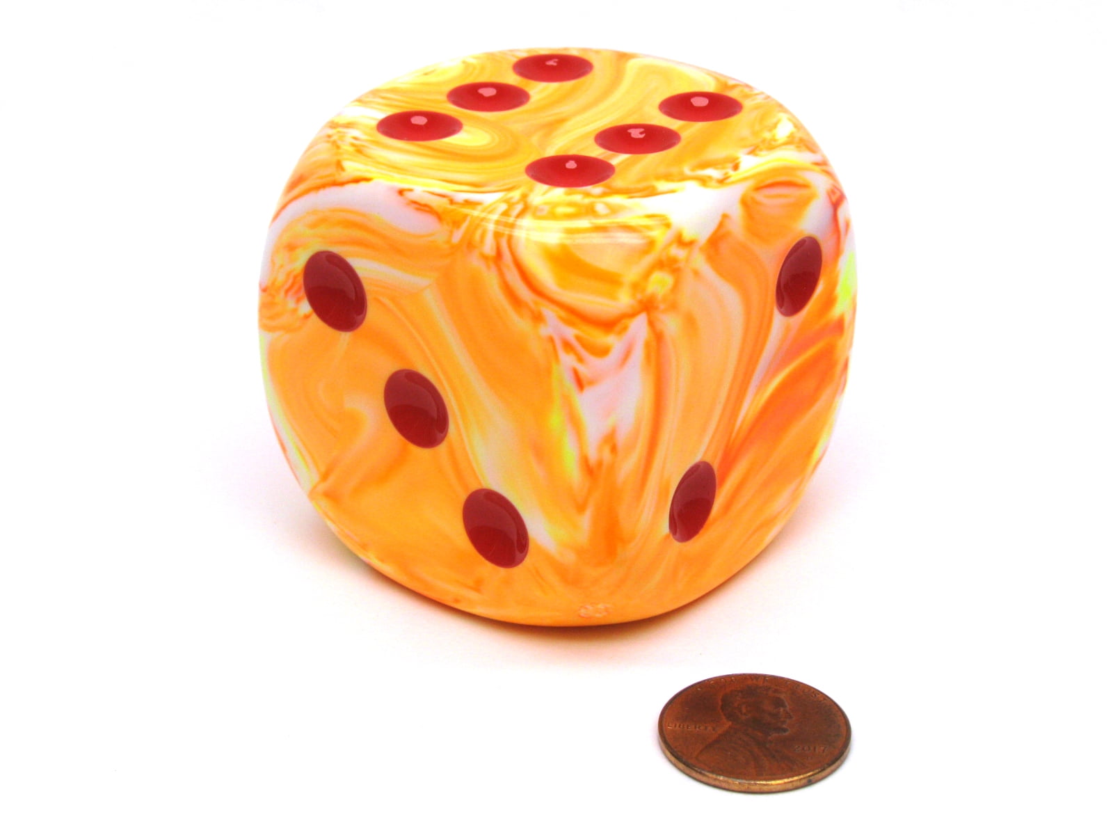 Festive 50mm Huge Large D6 Chessex Dice, 1 Piece - Sunburst with Red Pips