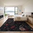 thumbnail image 3 of ODIKA 9'x12' Dark Floral Exotic Garden Night Washable Area Rug Elegant Botanical Design with Butterflies Non-Slip, Chair-Friendly for Dining Room, Basement, Large Office, 3 of 7