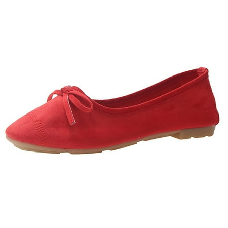 

Women S Suede Bow Shallow Mouth Soft Sole Round Toe Casual Shoes