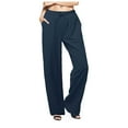thumbnail image 4 of Huesdet Cotton Linen Pants Women Summer Drawstring High Waisted Palazzo Pants Casual Loose Wide Leg Yoga Pants with Pockets(Navy,XXL), 4 of 7