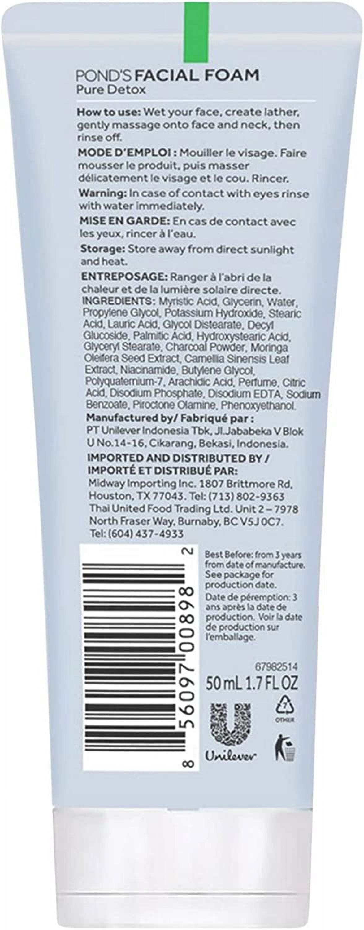 Pond's Pure Detox Facial Foam with Activated Carbon Charcoal, 1.7 fl. oz. (50mL)
