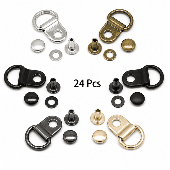 24pcs Shoelace Hooks, Metal Hooks, D-Rings, Eyelets, Buckles, Installation with Rivets for Leather Boot Repair And Replacement