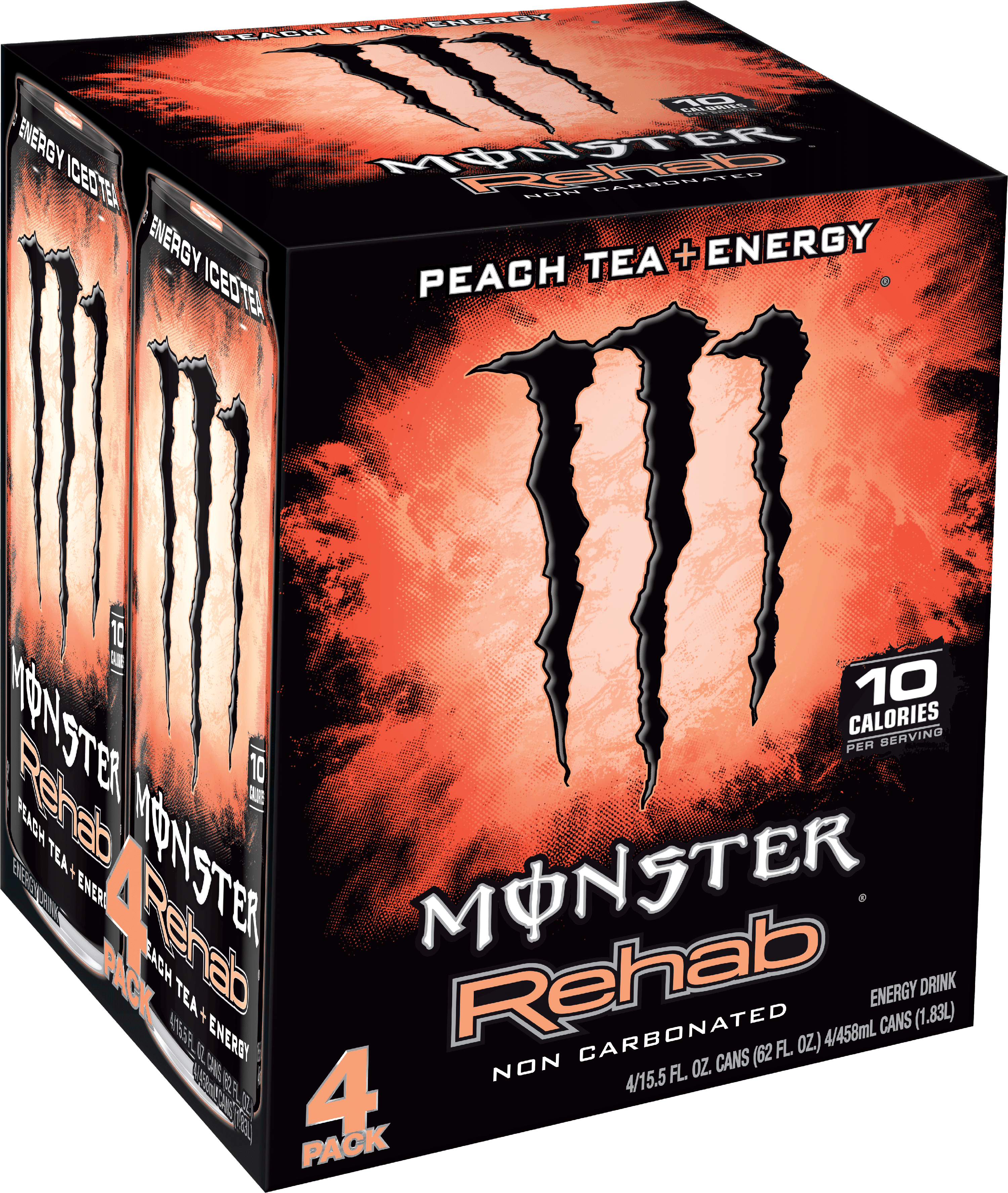 Monster Energy Rehab Peach Tea Drink, 15.5 Fl Oz, 4 Count