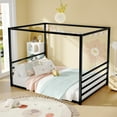 thumbnail image 2 of Bellemave Queen Size Floor Bed Frame with 4-Poster and Headboard Metal Floor Canopy Bed Montessori Bed for  Adult(Queen, Black without Wardrobe), 2 of 8