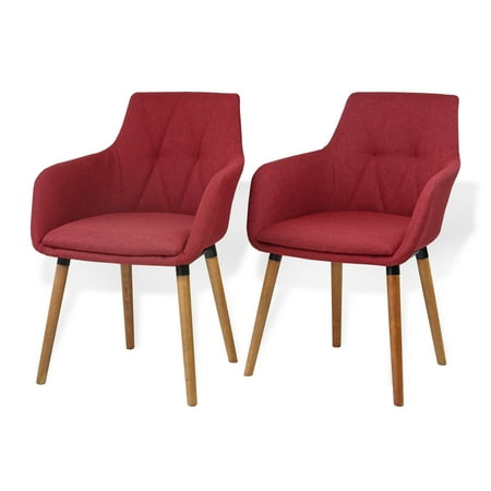 SK New Interiors Dining Kitchen Modern Alba Armchairs Set of 2 Wood legs w/Padded Seat Red