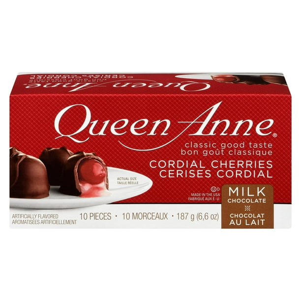 Boîte de chocolat de Queen Anne au lait à la cerise en bouchées 187 g