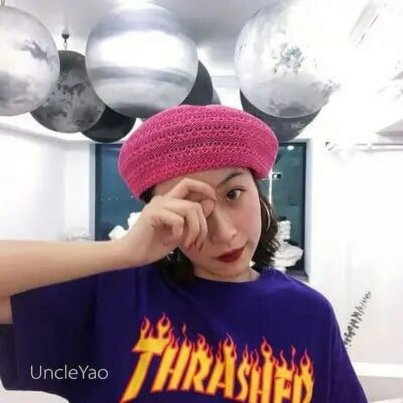 SikaFu Summer Beret Hats For Women Dome Cap Knit Hollow Lace Beret Hats Lady Girl Berets Hat Bone Female Painter Hat Sun Gorras