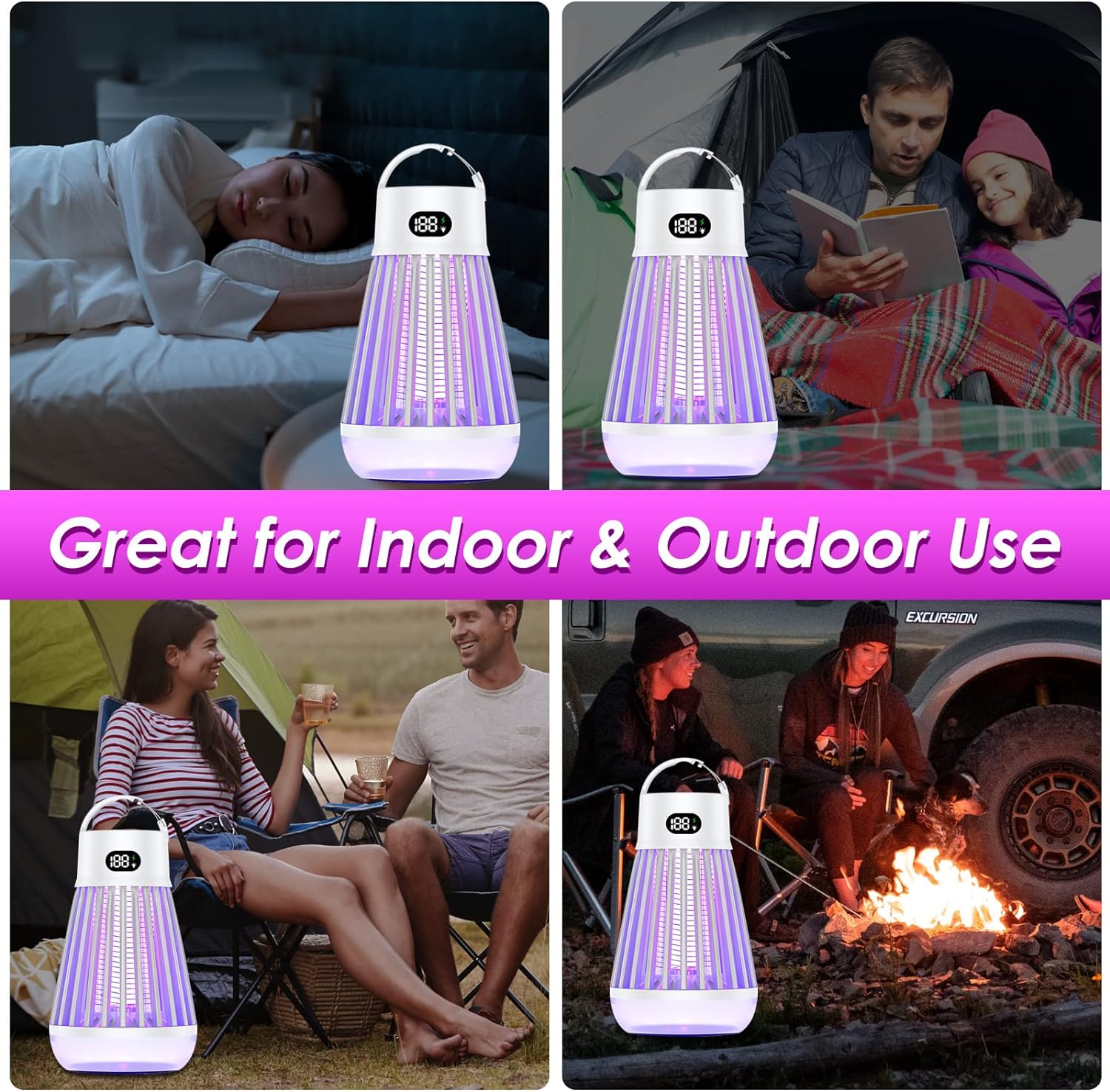 JahyShow 2 PCS Bug Zapper Indoor Outdoor Mosquito Zapper,Electric Mosquito Killer with Storage Box,Waterproof Fly Insect Zapper Light for Home Kitchen Patio Backyard Garden Camping(Black+White)