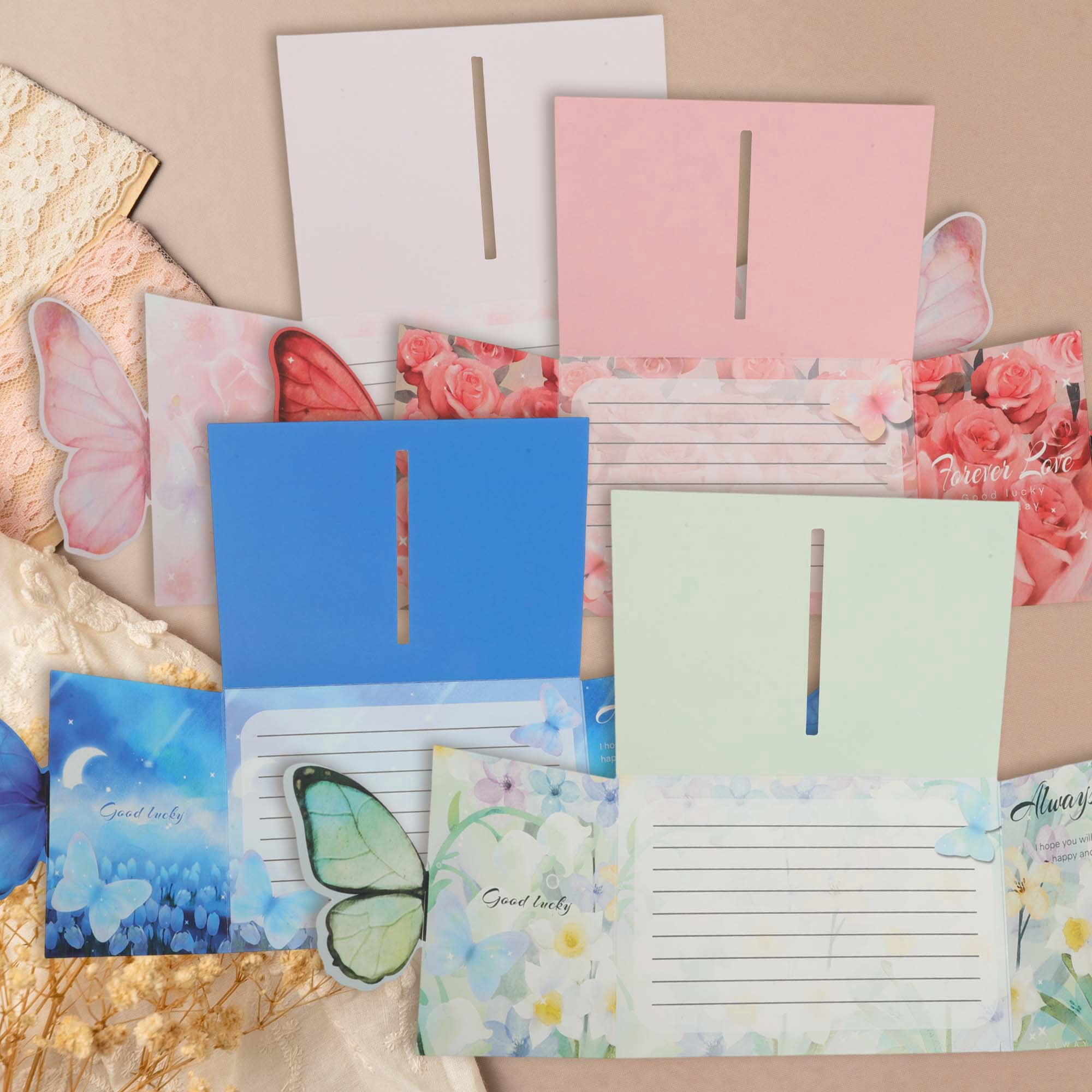 Unique Bargains 4 Pcs Greeting Cards with Butterfly Pattern for All Occasions Blue