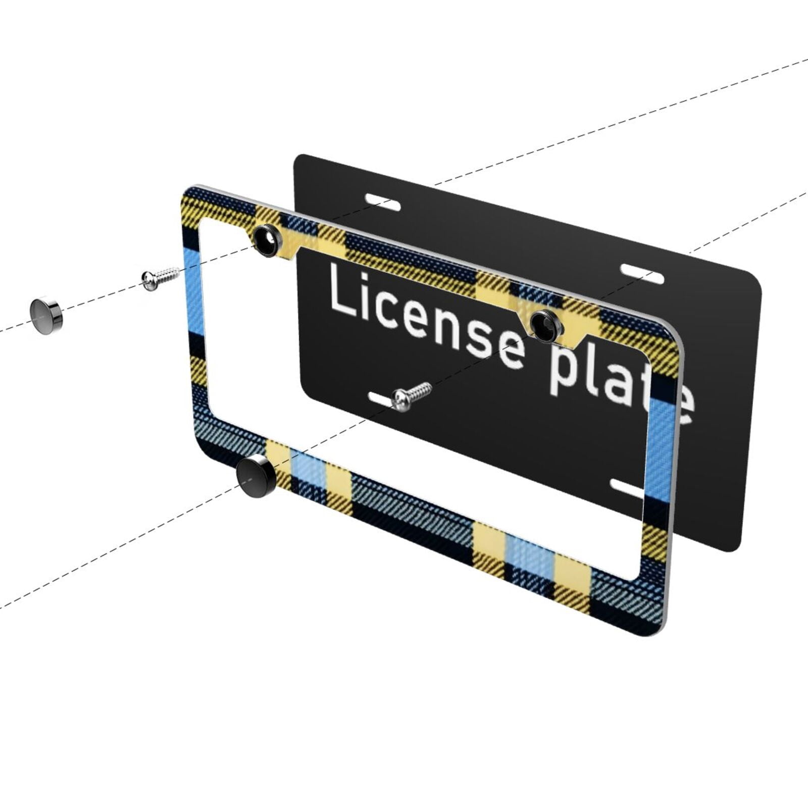 License Plate Frame With Screw Caps 2 Pack Car Plate Frame Front And Rear Rust-Proof Universal Car Tag Holder Cornflowerblue Buffalo Plaid Check Tartan Scotland_4