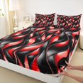 thumbnail image 5 of Manfei Black Red Bed Sheets, Gradient Wave Striped Fuul Size Sheets, Black Reversible 4pcs1 Flat Sheet + 1 Fitted Sheet + 2 Pillowcases, 5 of 6