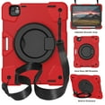 thumbnail image 2 of ELEHOLD Military Grade Shockproof Case For iPad Pro 11 2024, Heavy Duty Protection Ring Stand Cover, Adjustable Angel, Detachable Shoulder Strap, Pencil Holder, Red+Black, 2 of 9
