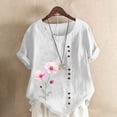 thumbnail image 1 of Lydiaunistar Hauts d'Été pour Femmes Blouse Décontractée en Lin à Col Rond Polyester Mode Grande Taille Manches Courtes T-shirt à Boutons, 1 of 4