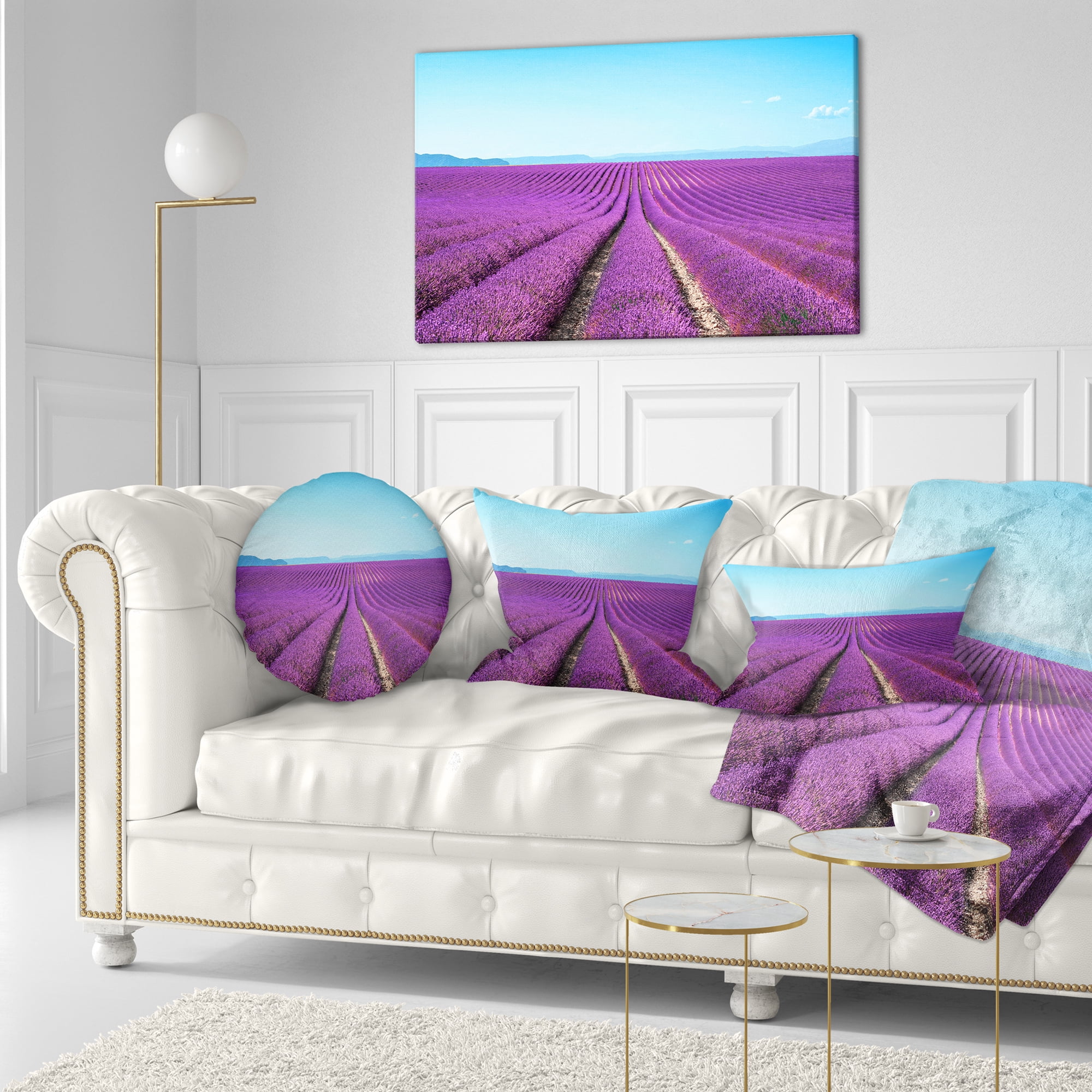 Designart Lavender Flower Blooming Fields - Abstract Throw Pillow - 12x20