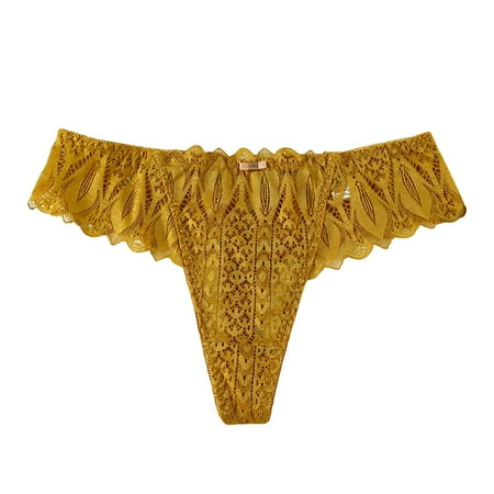 Yellow X-Large Custom Letter Logo Low Women Underwear Lace Cotton Waist Striped Tangas No Plus Size Silk Long Underwear Women Show Bikini Custom Thongs Women Underwear Panties