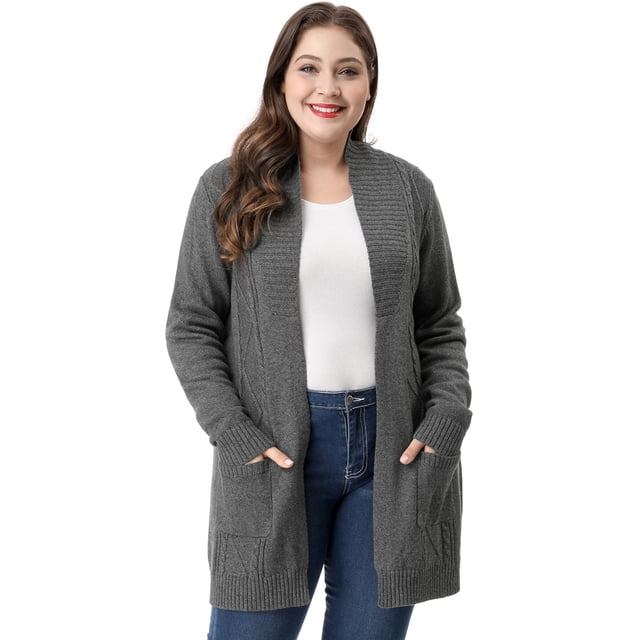 GRACE & GRANDEUR Women's Plus Size Long Sleeves Sweater Cardigan
