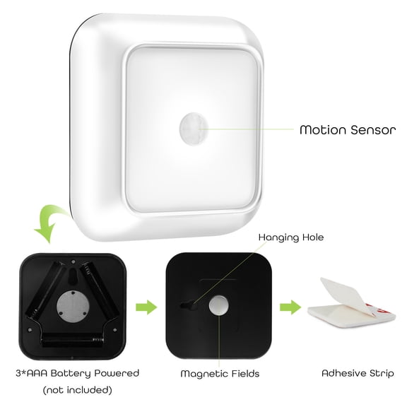 Venoro 2Pcs Cabinet Light Motion Sensor Wireless Wall Closet Stair LED Night Lamp Battery Powered