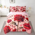 thumbnail image 2 of Feelyou Red Rose Flower Twin Bedding Sets 7pcs, Romantic Love Heart Bedding Comforter Set, 2 of 8