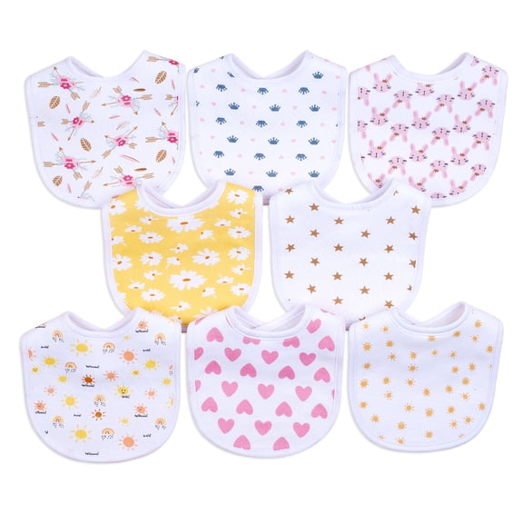 8 Count Soft Cotton U-Shaped Drool Bibs, Absorbent Teething Feeding Bib Set for Newborn Girls Boys