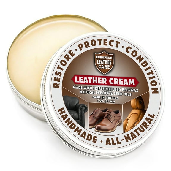 European Leather Care 2 oz Cream Leather Cleaner and Conditioner All Natural Leather Boots Leather Maintenance Cream Leather Conditioner Shoe Polish, Leather Couch, Furniture, Purses, Car, Saddle USA