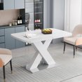 thumbnail image 4 of Modern Square Dining Table, Stretchable, White Table Top+MDF X-Shape Table Leg with Metal Base, 4 of 7