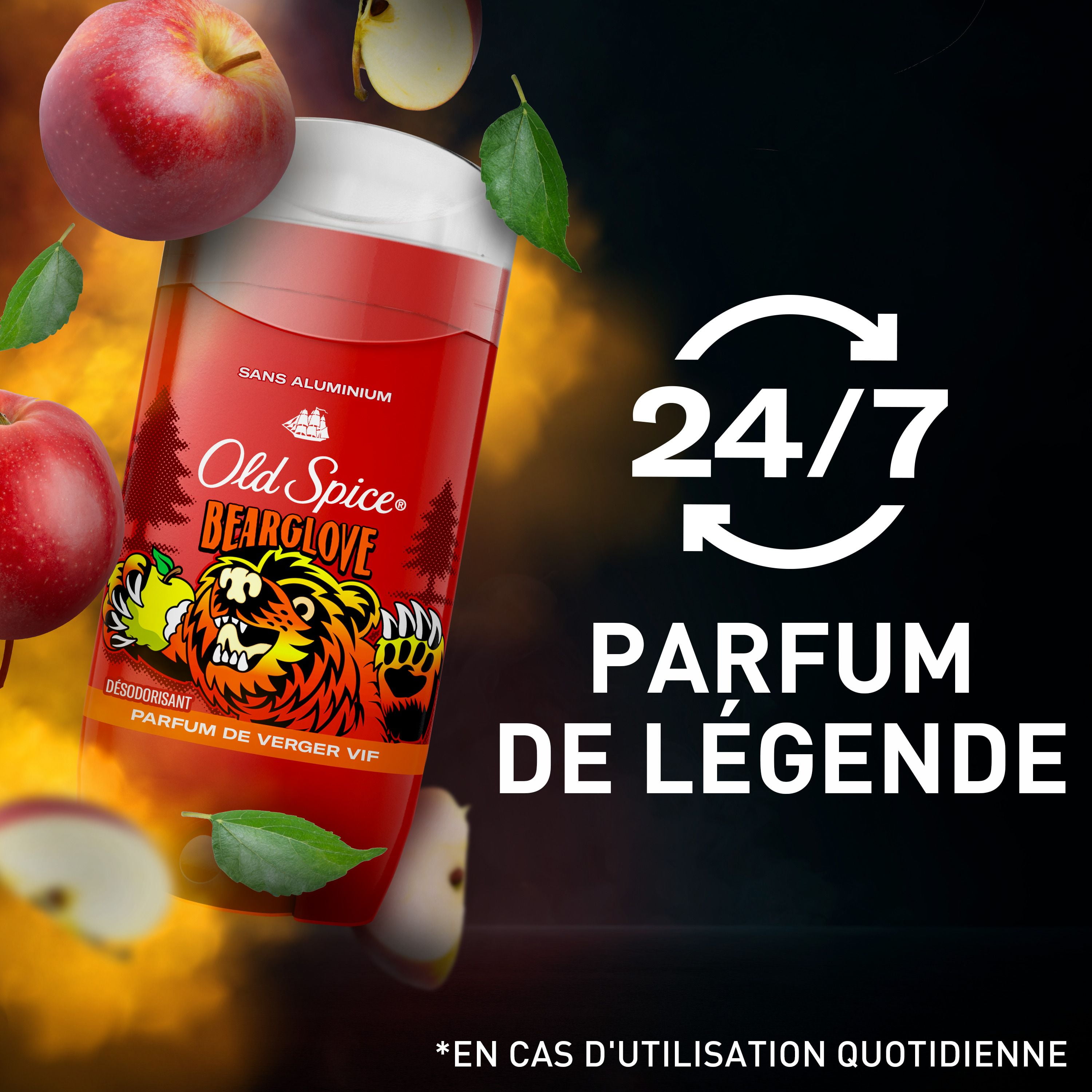 Désodorisant sans aluminium Old Spice pour hommes, fraîcheur 24 heures sur 24, 7 jours sur 7, protection longue durée contre les odeurs, parfum légendaire, Bearglove, parfum de ver