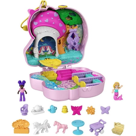 Polly Pocket Unicorn Forest Compact Playset with 2 Micro Dolls & 13 Accessories