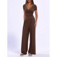 thumbnail image 4 of Women 2 Piece Lounge Fall Outfits Sets Neck Shirts and Wide Leg Pants Casual Matching Sets Coffee Color XS, 4 of 8