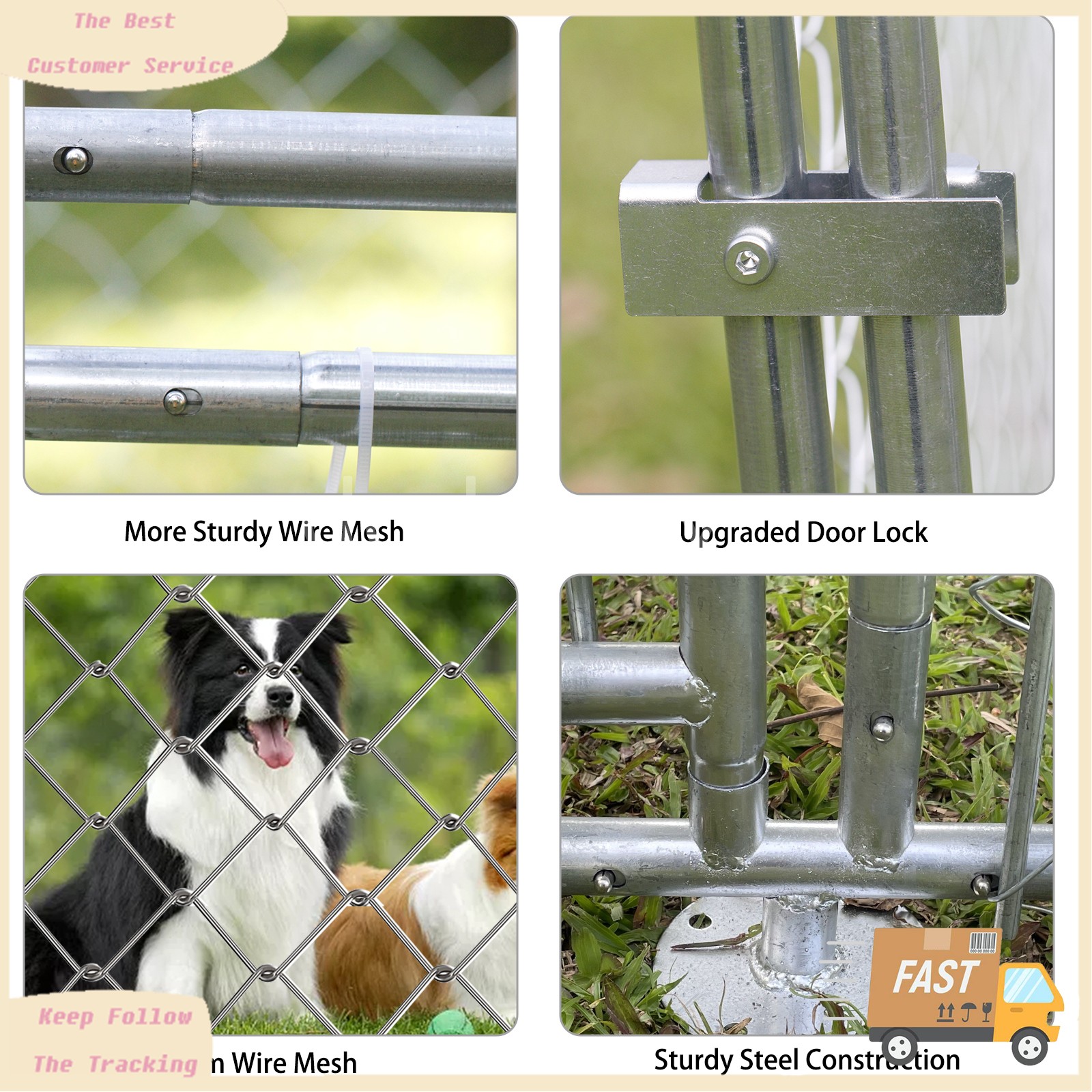 Caulitar Metal Pet Dog Run House Outdoor Kennel Shade Cage Enclosure with Cover Playpen