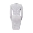 thumbnail image 4 of Seyurigaoka Women's Sexy Ruched Bodycon Dress, Plus Sized Deep V-Neck Long Sleeve Cocktail Dress, 4 of 5