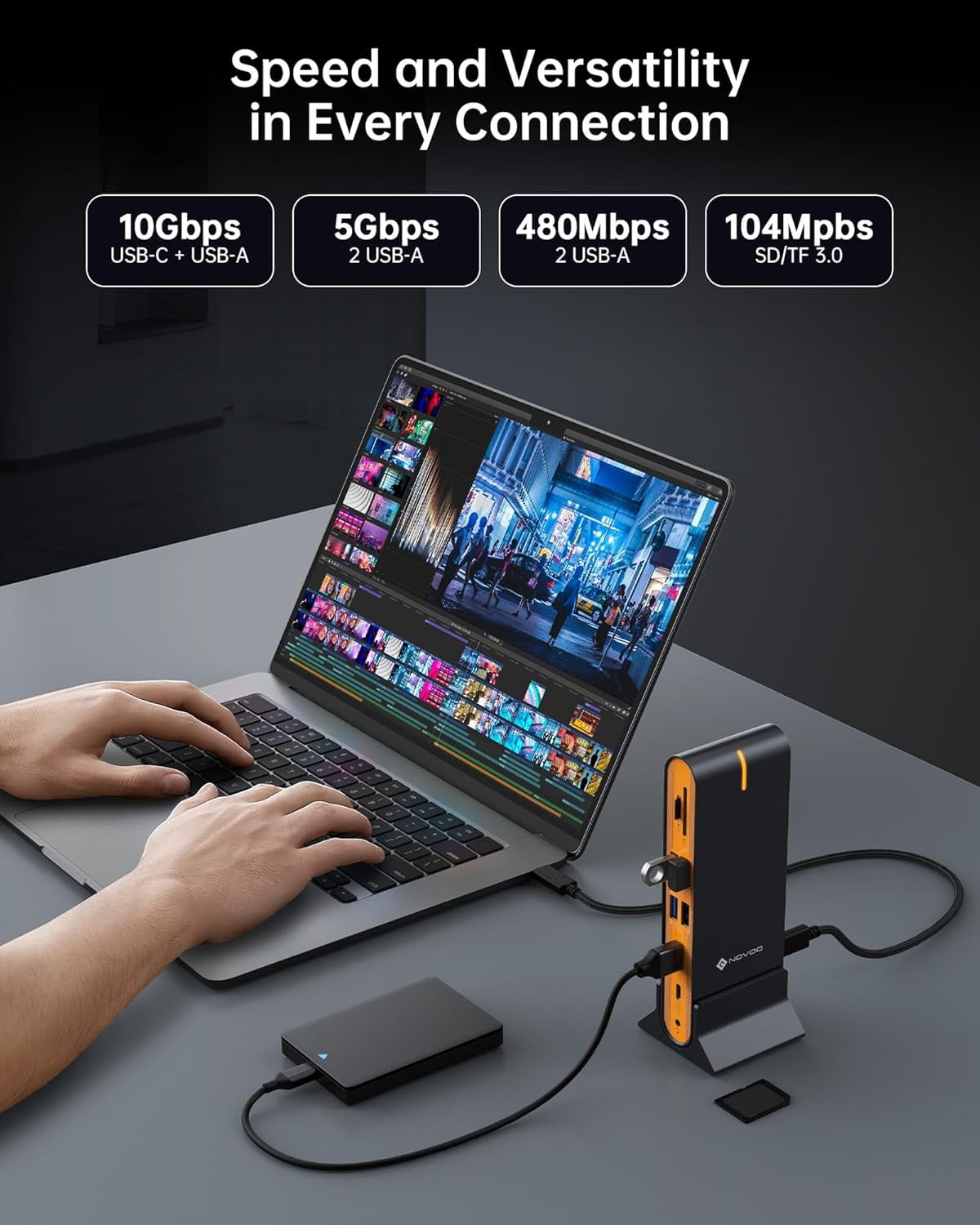 NOVOO 15-in-1 Laptop Docking Station with Triple Display, 8K DP, Dual 4K HDMI, 10Gbps USB Ports, SD/TF Card Reader, Ethernet, Compatible with MacBook and Windows Laptops