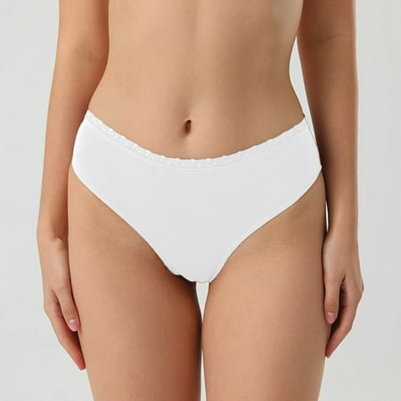 

CAICJ98 Women Underwear Ladies Panties Ice Silk Seamless Panties Solid Color Lace Panties Low Waist Ribbon Briefs White M