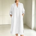 thumbnail image 2 of UKHCCC Plus Size Women's Linen Cotton Loose Fit V-Neck Midi Dress with Pockets Casual Summer Flowy A-Line Silhouette Solid Button Detail S-3XL, 2 of 9