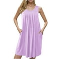 thumbnail image 3 of Simua Womens Nightgown with Pockets Solid Color Sleep Shirts Sleeveless Sleepwear Pleated Front Nightshirt Round Neck Nightdress, 3 of 9