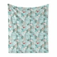 thumbnail image 1 of Floral Soft Flannel Fleece Blanket, Pattern with Birds Hearts Trees and Flowers Summertime Garden Joyful Fun Cartoon, Cozy Plush for Indoor and Outdoor Use, 70" x 90", Teal White Red, by Ambesonne, 1 of 6
