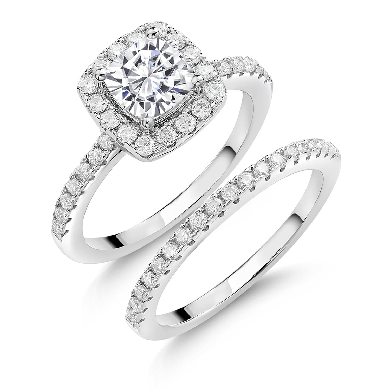 Gem Stone King 1.62 Cttw Moissanite Wedding Engagement Ring Band Bridal Set for Women | 925 Sterling Silver | Available in Size 5, 6, 7, 8, 9