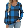thumbnail image 2 of QUNYINEY Womens Long Sleeve Tee Shirts V Neck Plaid Tops Pullover Loose Fit Graphic Tees, 2 of 5