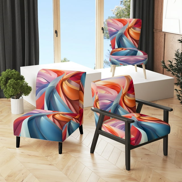 Designart "Fractal Spirale en Bleu et Rouge I" Chaise d'Appoint Multicolore - Fauteuil Industriel pour Salon