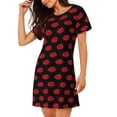 thumbnail image 2 of Pofeuu Red Beautiful Lips Print Women's Loose Fit Short Sleeve Nightgown, Comfortable Sleep Dress for Women, Casual Lounge Sleepwear, Soft Cotton Sleep Dress, 2 of 6