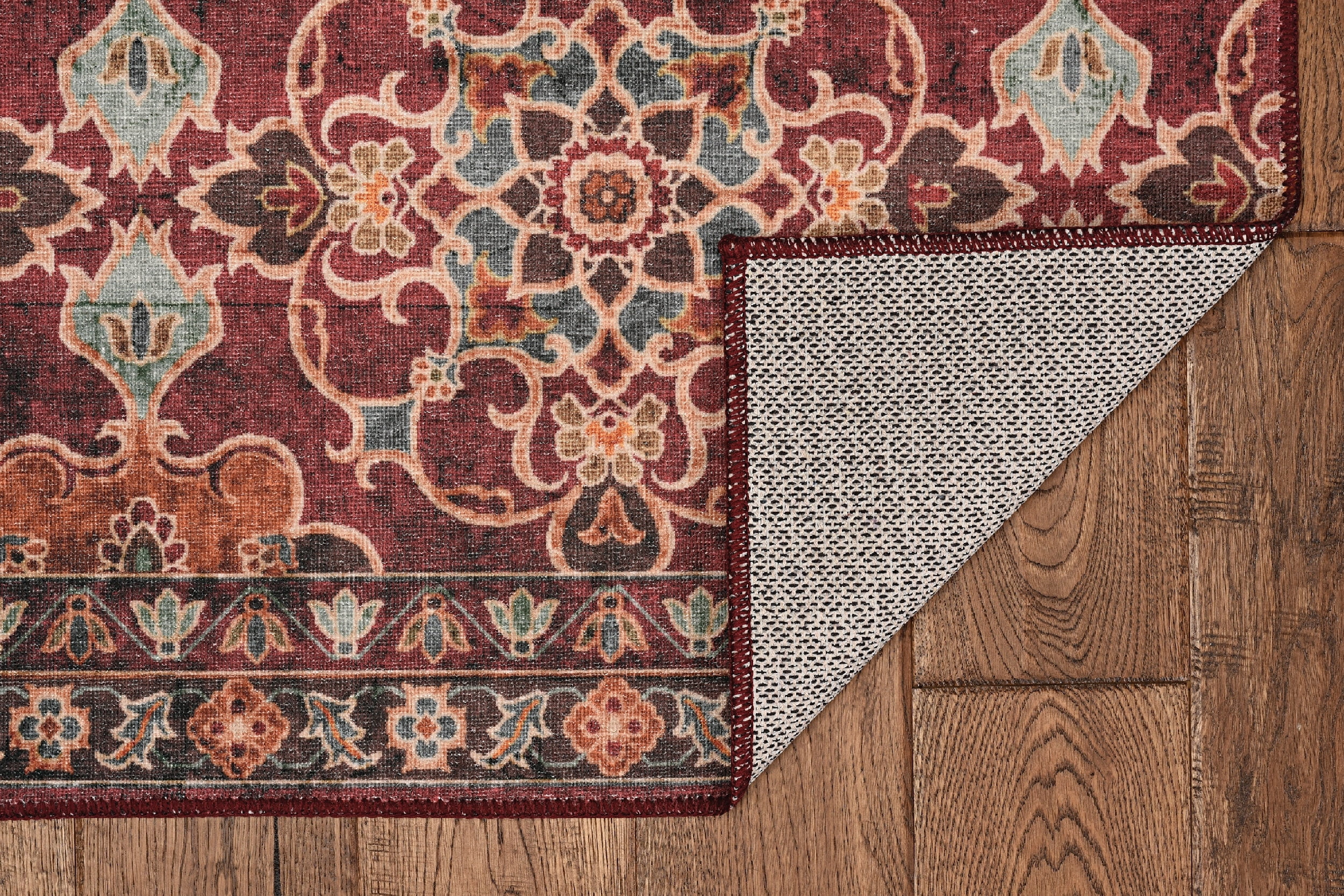 Linon Home Décor Washable Neil Area Rug or Runner Collection, Garnet and Ivory, 3' x 5'