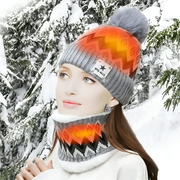 TELOLY Unisex Winter Heated Beanie Hat Scarf Set, USB Rechargeable Winter Charging Thermal Hats Cap For Outdoor Activities Warm Gift for Men and Women