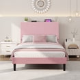 thumbnail image 3 of Adjustable Storage Headboard Platform Bed Frame - Twin Size, Corduroy Upholstered, USB Charging Station, Wooden Slats, No Box Spring Needed, Easy Assembly - Gray, 3 of 8
