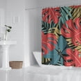 thumbnail image 3 of Botanical Tropical Leaf Shower Curtain, Waterproof and Machine Washable Fabric, Boho Bathroom Decor with Hooks, Inspired by Hawaiian Jungle Leaves, 3 of 5